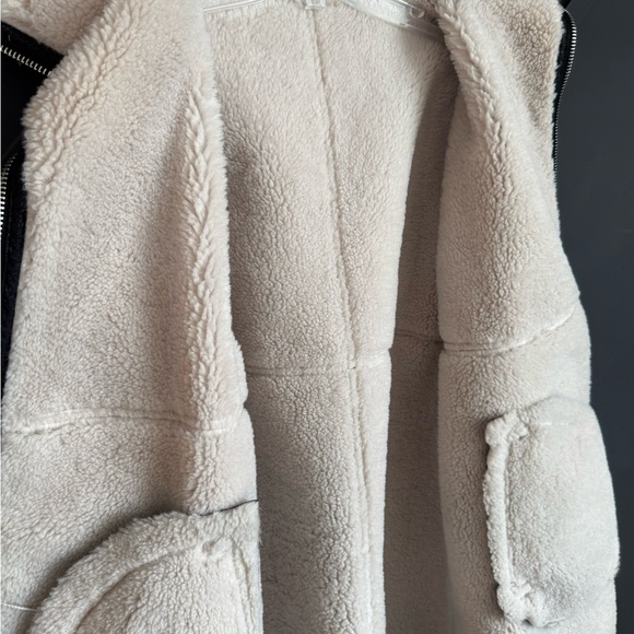 Mango Faux Shearling Faux Leather Black and Cream Coat - Picture 9 of 10